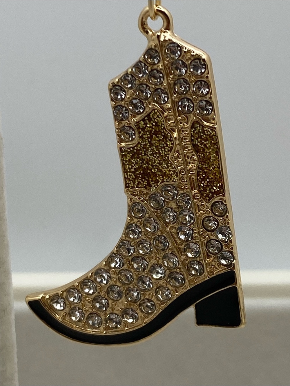 Vintage Gold and Black Crystal Cowboy Boot Drop Earrings - Vintage